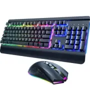 Wireless Gaming Keyboard and Mouse Combo, Metal Panel, 7 Color Backlits, Rech...