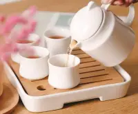 在飛比找Yahoo!奇摩拍賣優惠-5577A 日式 陶瓷簡約茶壺茶杯組 泡茶盤組 白瓷和風泡茶