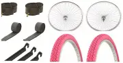 26" Chrome 144 Spoke Front and Coaster Wheel & two Tire Pink/Pink with tubes