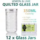 12x Quilted AirTight Glass Storage Jars Small Mason Wide Bottle Food Spice 350ML