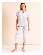 [Soho] Core Cotton 3/4 PJ Set in Blue Stripe Print