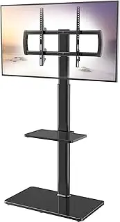 Hemudu Universal Floor TV Stand with Mount 80 Degree Swivel Height Adjustable and Space Saving Design for Most 27 to 65 inch LCD, LED OLED TVs, 2 Shelves Perfect for Corner & Bedroom HT2002B