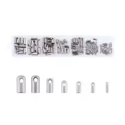 110pcs/Box 304 Stainless Steel Cord Ends Smooth Tube Glue-In End Findings 7~10mm