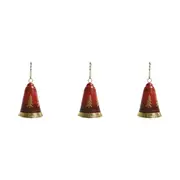 3x LVD Metal Jingling Bell Beaded Chain Christmas Decoration 15x9.5cm Red/Gold
