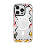 iPhone 16 Pro Clear Case MagSafe Compatible Wavy Rainbow Marble Border