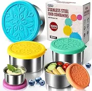 Homotte 304 Stainless Steel Containers with Lids Small for Lunch, Leak-Proof Stainless Steel Food Storage Containers for Back to School Kids, 5 Pack Stackable (2oz, 4oz, 8oz, 14oz, 24oz)
