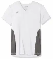 ASICS unisex-child Jr. Decoy Shorts Sleeve V-neck, White/Heather Grey, Medium