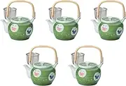 Set of 5 Green Rolled Butterfly U 10 Earthenware Pot, 6.5 x 5.3 inches (16.5 x 13.5 cm), 1900cc | Arita Yaki Setomonohonpo