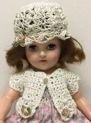 *Crochet " Ecru/gold Sweater & Hat~For Toni P-90 14” Or Similar Size Doll