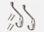 4 x Polished Chrome Metal Double Hat & Coat Hooks, Door, Wall Robe Dress Hanger