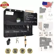 Farmhouse Key & Mail Holder Wall Decor with 16 Hooks & Chalkboard - Pine Wood