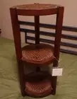 Local pick-up: 3-tier rattan end table - mahogany wooden stand