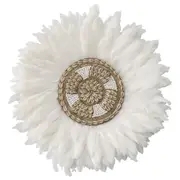 Willow & Silk Handmade 40cm Round White Feather & Shell Wall Art/Indoor Decor