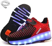[Ehauuo] Kids Roller Shoes for Gifts Double Wheels Shoes with Lights Rechargeable Roller Skates Shoes Retractable LED Flashing Sneakers for Unisex Girls Boys Party Birthday Gift