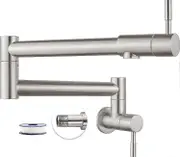 Pot Filler Faucet Stainless Steel Commercial Wall Mount Kitchen Sink Faucet Folding Stretchable With Single Hole Two Handles Brushed Nickel one size
