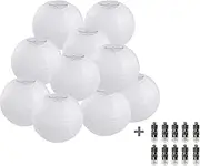 FullBerg 10 x 30 cm White Paper Lanterns with 10 Warm White Mini LED Balloons Lights, Round Lampshade Wedding Party Decoration Paper Lamps 12 Inches