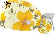 [YTYVAGT] 2-Pc,Gourd-Shaped Working Cap,Fisherman Hat with Buttons and Cotton Sweatband,Bee and Sunflower
