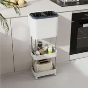 Advwin Kitchen Trash Can with Lid Garbage Bin with Storage Rack Sorting Trash Can Narrow Waste Basket White