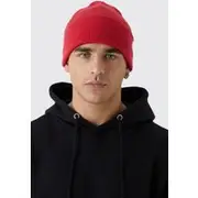 Mens Red Flat Knit Classic Beanie