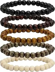 [MILAKOO] 5mm Wood Beaded Bracelet Buddha Bracelet Elastic 6"