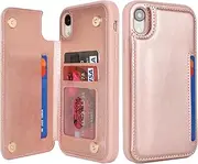 Cavor for iPhone XR Case Vertical Flip Cover for iPhoneXR Wallet Cases PU Leather Kickstand with Card Slots Holder Magnetic Clasp Protective Phone Cover for Women Girl Men-Rose
