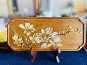 Generic DIY Filigree Cloisonne Enamel Paint by Numbers Kit,Oriental Garden on Luxury Walnut Wood,Pre-Drawn Painting for Adults Beginners and Kids,5"" W x 12"" L,Folk Art (Flower1)
