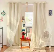 Premium Eyelet Curtains 80% Blackout Natural Fabric with Sheer top Pink Beige