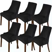Velvet Accent Chair Cover Slipcover with Arms Stretch Curved Wingback Side Dining Room Chair Slipcover Set of 4/2/6 Chair Protector for Kitchen Living Home Decor,Black,6PCS
