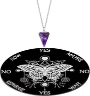Butterfly Pendulum Board dowsing Necklace Divination Altar Witchcraft Wooden kit Chart Wiccan Wand Crystal Game Divinity Metaphysical Message Quartz Chakra Healing Stone (Black)