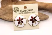 Vintage New NOS Cloisonne Enamel Sand Dollar Shell Ocean Pierced Earrings-Estate