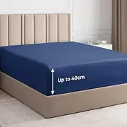 King Fitted Bed Sheet – Extra Deep Pocket – Fits Mattress up to 40cm (16") – Soft Brushed Microfiber – OEKO-TEX Certified – Shrinkage and Fade Resistant – Bottom Sheet, Navy Blue Colour, 150 x 200cm