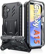 [FNTCASE] for Samsung Galaxy A15-5G Case: Military Grade Drop Proof Protection Phone Cover with Kickstand | Heavy Duty Rugged Full Body Protective Shockproof Matte Textured TPU Cases - 6.5 Inch (Black)