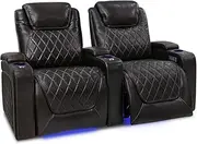 Valencia Oslo Home Theater Seating | Premium Top Grain Italian Nappa 11000 Leather, Power Recliner, Power Headrest, LED Lighting (Row of 2, Dark Chocolate)