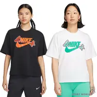 在飛比找Yahoo奇摩購物中心優惠-Nike 女裝 短袖上衣 蝴蝶 刺繡 寬鬆 純棉 黑橘/白綠