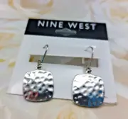 NWT Nine West Earrings Silver Tone Hammered Pierce Lever Back Drop/Dangle 1.5"