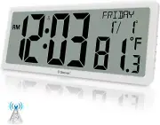 14.3" Atomic Clock Battery Operated, Auto-Set Large Atomic Digital Wall Clock wi