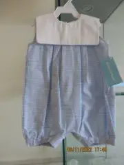 Vive La fete Girl light blue seersucker sleeveless 12mths bubble NWT Adorable