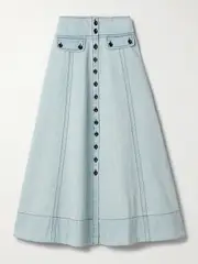 [MAISON MAYLE] MAISON MAYLE - Carlyne Paneled Denim Midi Skirt - Light denim - US2 US 2 Blue