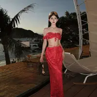 在飛比找蝦皮購物優惠-泰國三亞旅游穿搭抹胸套裝海島海邊度假拍照裙子辣妹半身
