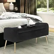 Homebeez Ottoman Storage Bench, Metal Frame, Black Color, Cushioned Seat, 285 Lbs Weight Capacity, Easy Assembly