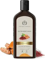 The Man Company De-Tan Bodywash for Men with Saffron, Turmeric & Walnut Beads for Skin Brightening 200Ml, Tan Removal Shower Gel for Glowing & Smooth Skin, Sls & Paraben Free