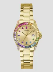 GUESS Women's Gold Opaline Multi Crystal Link Watch