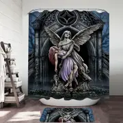 Dark Art the Eternal Fight Angel Statue and Woman Shower Curtain