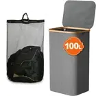 100L Bamboo Laundry Basket&Lid Washing Cloth Hamper Basket Bathroom Storage GREY
