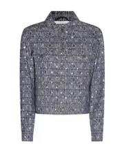 Moschino Allover Logo Rhinestone Button-Up Jacket IT40,IT42 Gray