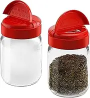 Spice Shaker Jar For Salt And Pepper/Parmesan Cheese/Seasoning Shaker, With Dual Flap Lid Perforated And Pouring Top - 6 Oz Glass Seasoning Shaker - Set of 2- Red