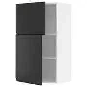 METOD wall cabinet with shelves/2 doors, white/Upplöv matt anthracite, 60x37x100 cm