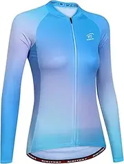 [LMKIJNB] Womens Cycling Jersey Long Sleeves Bicycle Clothing Sportswear Biking Suit Tights Spring Autumn Moisture Wicking Quick-Dry UV Protection MTB Outdoor Windproof XD008,Blue,S