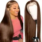 26 Inch Brown Straight Lace Front Wigs Human Hair Chocolate Brown Lace Front ...