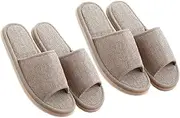 LOORGVEL 2Pairs Beige Linen Slippers Summer Eva Non Slip Slippers for Hotel Home Use Comfortable Cotton Linen Design After Shower Bathroom Footwear